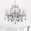 6 Heads Candlestick Chandelier Modern Smoke Grey Faceted Crystal Hanging Ceiling Light