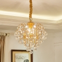 3-Light Crystal Orbs Chandelier Traditional Gold Tapered Dining Table Down Lighting Pendant