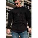 Streetwear Boys Letter Los Angeles Print Long Sleeve Crew Neck Curved Hem Relaxed Tee Top