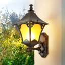 Yellow Glass Black Wall Sconce Lighting Lantern 1-Bulb Country Style Wall Lighting