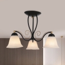 3-Bulb Bell Semi Mount Lighting Traditional White Ribbed Glass Ceiling Fixture with Swirl Arm