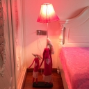 Cartoon Rabbit Family Floor Light Fabric 1 Bulb Living Room Standing Floor Lamp in Rose Red/Blue