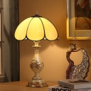 Tiffany Scalloped Night Light 1 Light Beige Glass Nightstand Lamp in White and Gold