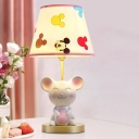 Cartoon Mouse Nightstand Lamp Resin 1 Bulb Bedroom Night Table Light with Fabric Shade in Pink/Blue
