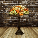 1-Bulb Bowl Shape Reading Lamp Mediterranean Bronze Cut Glass Night Light with Flower Pattern