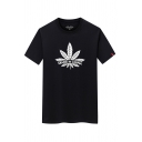 Street Boys Letter Made in China Maple Leaf Graphic Short Sleeve Crew Neck Slim Fit Tee Top