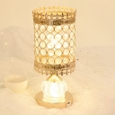 Crystal Faceted Cylinder Night Table Light Modernist 1 Light Gold Finish Nightstand Lamp