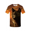 Chic Wolf 3D Printed Short Sleeve Crew Neck Slim Fit T Shirt for Men