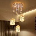 Cylinder Bedroom Multi-Light Pendant Modern Crystal 3-Head Gold Down Lighting with Trellis Cage Design