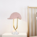 Fluff Cap Shape Table Light Korean Garden 1 Bulb Bedside Night Light in Pink with U Arm