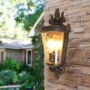 Cone Dimple Glass Wall Light Rural 1 Bulb Courtyard Wall Sconce Lighting in Brown and Black