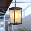 Clear Glass Black Pendant Rectangular 1 Bulb Countryside Ceiling Lamp with Inner Amber Glass Shade