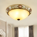 2/3 Lights Flush Ceiling Light Country Bedroom Flush Mount Fixture with Bowl Opal Glass Shade in Brass