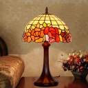 Coffee 1 Bulb Nightstand Light Tiffany Hand Cut Glass Lattice Bowl Night Lighting with Blossom Pattern