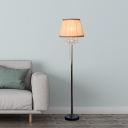 Fabric Coffee Floor Light Bucket 1 Bulb Modern Floor Standing Lamp with Crystal Draping