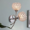 2-Head Wall Sconce Modern Bedside Wall Lighting with Flowerbud Crystal Shade in Silver