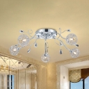 Aluminum Wire Woven Ball Semi Flush Light Modern Style 5 Heads Ceiling Lighting with Branch Design in Chrome