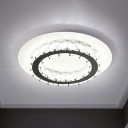 White LED Ceiling Fixture Minimalist Beveled Crystal Circular Flush-Mount Light in Warm/White Light