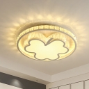 Crystal Encrusted White Ceiling Lamp Leaf Shaped Modernist LED Flush Mounted Light for Bedroom