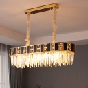 Black and Gold Oblong Island Light Mid Century Crystal 12 Bulbs Dining Table Hanging Pendant