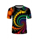 Black Colorful Vortex 3D Printed Short Sleeve Crew Neck Loose Fit Stylish T Shirt