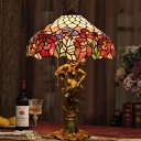 Cut Glass Bronze Night Lamp Blossom 3 Bulbs Tiffany Style Woman Table Lighting with Pull Chain
