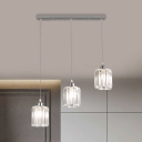 Drum Shade Cluster Pendant Light Minimalist Clear Crystal 3 Bulbs Dining Room Ceiling Lamp with Linear Canopy