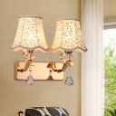 2-Head Waveform Crystal Sconce Light Modern Gold Fabric Wall Mounted Lamp for Bedroom