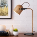 LED Bedroom Handle Task Light Minimalist Wood Finish Reading Book Lamp with Dome Metal Shade