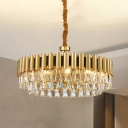 Gold Finish Circle Hanging Chandelier Traditional Triangle Crystal 8 Heads Living Room Pendant