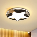 Black/Grey Star Flush Ceiling Light Kids LED Acrylic Flush Mount Lighting with Wood Decoration