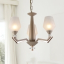 3/6-Bulb Chandelier Country Tapered White Ribbed Glass Hanging Light Fixture for Bedroom