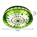 3-light Round Shade 24 Inch Stained Glass Tiffany Flush Mount Ceiling Light