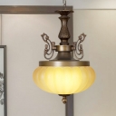 Antiqued Bronze 3-Light Chandelier Rustic Ribbed Glass Crock Hanging Pendant Light