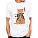 Boys Cat Knife Printed Short Sleeve Crew Neck Loose-fit Stylish T Shirt