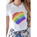 Letter Pride Colorful Stripe Graphic Short Sleeve Crew Neck Loose Trendy Tee Top in White