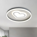 Acrylic Circular Ceiling Flush Mount Minimalistic Grey LED Flushmount Lamp with Loving Heart/Butterfly Pattern