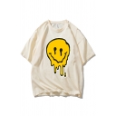 Casual Boys Dripping Cartoon Face Patterned Short Sleeve Crew Neck Oversize Tee Top