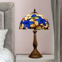 Gardenia Stained Glass Night Lighting Baroque 1 Light Bronze Nightstand Lamp with Bowl Shade