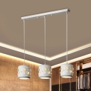 Simple 3 Bulbs Multi-Light Pendant White Drum K9 Crystal Ceiling Lamp with Metal Shade