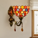 Bowl Wall Mounted Lighting 1-Light Stained Glass Dots Tiffany Style Sconce Light Fixture