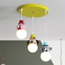 Animal Cluster Pendant Cartoon Iron 3 Lights Bedroom Ceiling Suspension Lamp in Yellow-Green