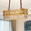 10 Lights Crystal Island Lamp Modernist Gold Elliptical Dining Room Hanging Ceiling Light