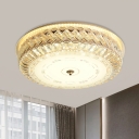 Round Bedroom Flush Mount Lighting Minimalism Clear K9 Crystal LED Gold Flush Light Fixture