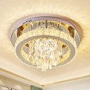 Gold LED Flush Mount Lamp Minimalism Beveled K9 Crystal Circular Flush Light Fixture