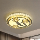 LED Round Flush Ceiling Light Modern White Faceted Crystal Flush Mount with Star Design
