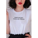 Chic Girls Letter Books Not Guns Culture Not Violence Rolled Short Sleeves Crew Neck Relaxed T Shirt