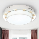 Round Metal Ceiling Flush Light Nordic White LED Flushmount Lighting with Wood Star Rim