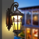 1-Bulb Sconce Cottage Outdoor Wall Mounted Lamp with Conical Yellow Glass Shade in Coffee