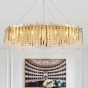 14-Head Crystal Beaded Island Lighting Modern Stylish Gold Oval Dining Table Pendant Light Fixture